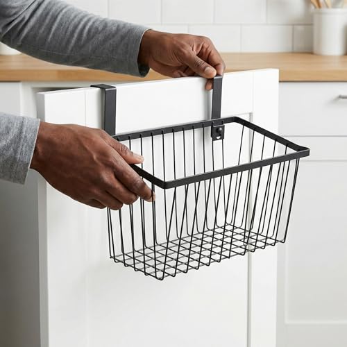 LeleCAT-Grid-Storage-Baskets-with-Hooks-Over-Cabinet-Door-Organizer-Wire-Basket-Hanging-Storage-Organizer-Kitchen-Bathroom-Organizer-Black-Large