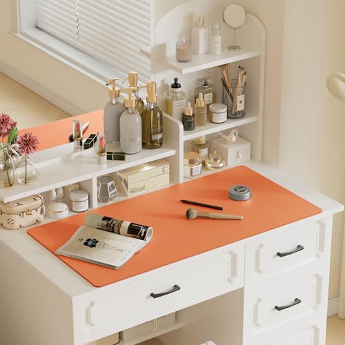 Image of Aothia Faux Leather Desk Mat - Large Mouse Pad, Non-Slip PU Leather Blotter, Waterproof Writing Surface for Office and Home (Hermes Orange, 47.2 inch x 23.6 inch)