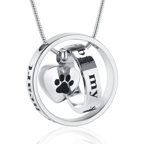 Für immer in meinem Herzen, nicht mehr an meiner Seite Haustier Einäscherung Schmuck für Asche von Hund / Katze Funeral Keepsake Urne Halskette Paw Print Memorial Halskette