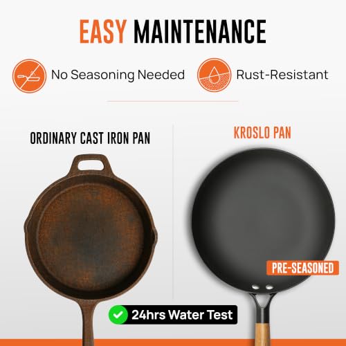 Image of KROSLO Lightweight Cast Iron Fry Pan 24 cm | 100% Non-Toxic | Naturally Non Stick | Rust Resistant | Metal Spatula Friendly | Baby Food Safe