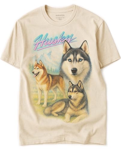 Husky Vintage Tshirt for Dog Mom & Dad 100% Natural Undyed Cotton for Men & Women