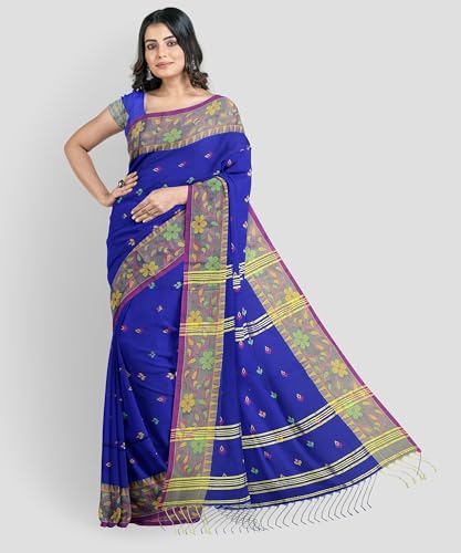 Image of Women's Traditional Handloom Zari Work Lata Border Cotton Silk Saree With Blous Piece