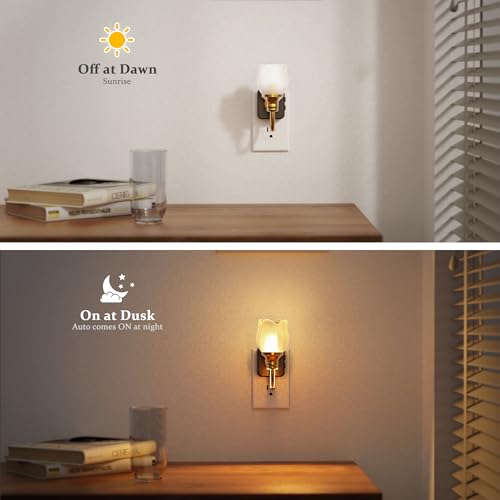 Image of JandCase Night Light, Color Changing Night Lights Plug into Wall RGB | Glass Tulip LED Nightlight, Dimmable Flower Nightlights, Dusk to Dawn Sensor, 180 Rotating Vintage Nite Light for Bathroom