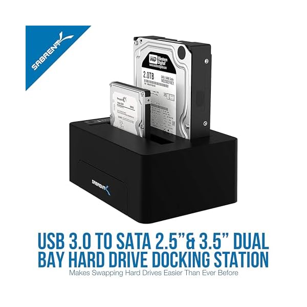 SABRENT SSD HDD 2,5 3,5 Zoll Docking Station, festplatten gehäuse, USB 3.2x1 offline Klon, sata zu USB Enclosure mit Netzteil 12v, extern Adapter case mit 1.8m Kabel, (2 Bay) Werkzeuglose – Bild 3