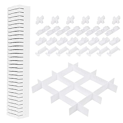 OctBird 10Pcs Drawer Dividers with 30 Pcs Securing Clip(Increase Firmness),Grid Drawer Dividers Adjustable Compartment for Closet Lingerie Socks(40.5x5cm)