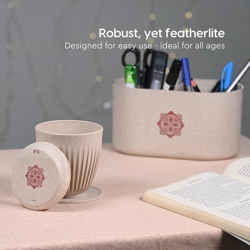 Image of Eha Earth-Friendly Wedding Gifts for Couple | Gifts Made with Rice Husk Biocomposite | Mandala Printed Mug and Coasters Set of 2, Keychain, Loopac Box | 250 ml | Sand Castle