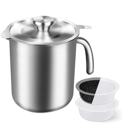 Home Kitchen Oil Filter Container – Advanced Activated Carbon Filtration for Odor & Residue Removal – 304 Stainless Steel, 2L – Ideal for Cooking Oil Reuse