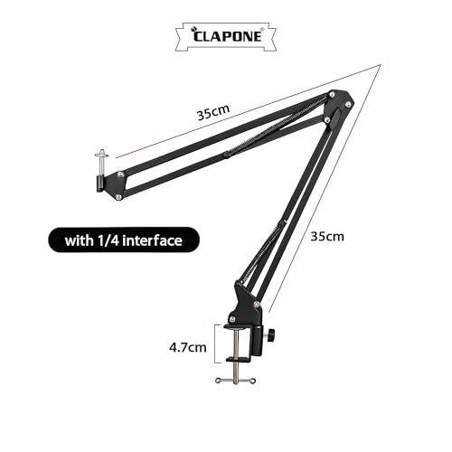 Image of Microphone Stand with Suspension Boom Scissor Arm /Mic Stand Holder /Adjustable Suspension Boom Scissor /Arm for Voice-over /Gaming /Recording (Black, Microphone Stand)