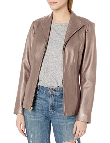 Image of Cole Haan Women's Leather Wing Collared Jacket (Standard and Plus Size)