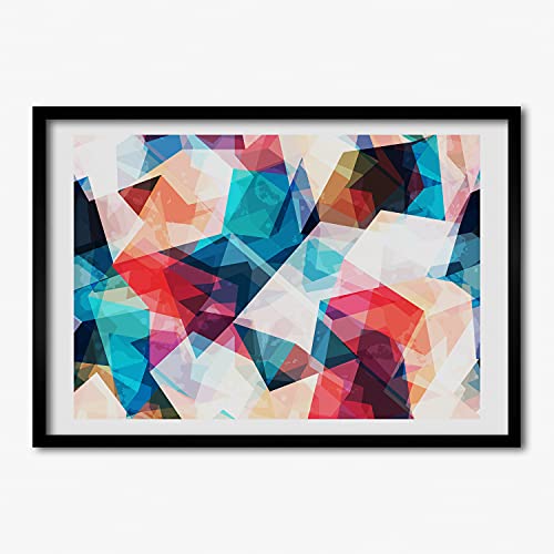 Affiche decorative abstrait mosaïque avec grand cadre de photo en bois moderne 70x50 cm