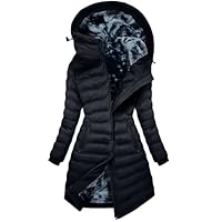 Women Jacket Quilted Warm Thicken Long Coats Fleece Lined Puffer Jackets with Pocket Cotton Sherpa Padded Coat Womens Winter Clothes Black S
