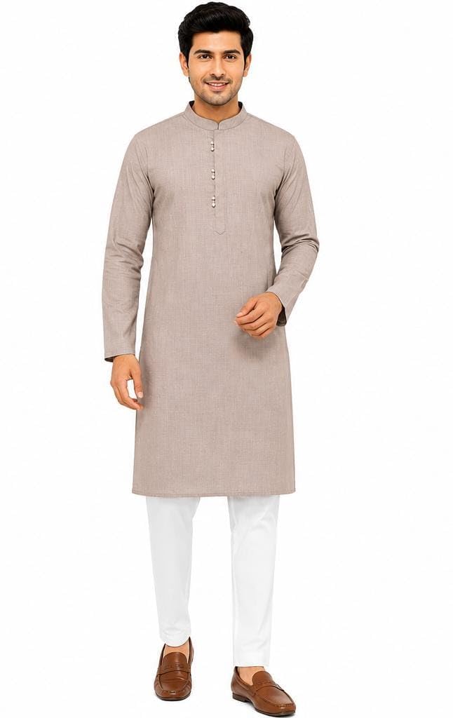 Men's Kurta, Dusty Orange, Mandarin Collar, Full Sleeve-picture-16