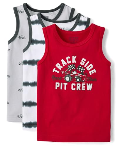 The Childrens Place Baby Boys and Toddler Assorted Sleeveless Tank Tops Motoroil 3-Pack 3 Years