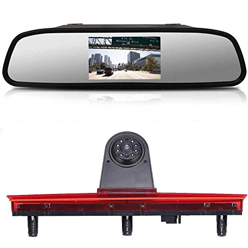Reversing Camera + 4.3 Inch HD Rearview MirrorParking Mirror for All Cars + Car Third Roof Top Mount Brake Lamp Backup Camera for VW T5 Bus Transporter VAN Multivan Caravelle Car 2003-2015 Bj