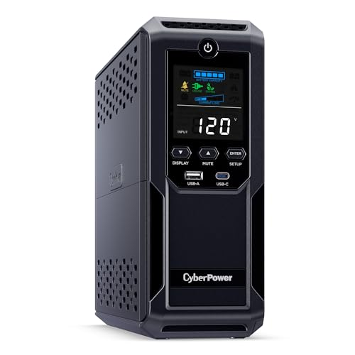 CyberPower CP1500AVRLCD3 Intelligent LCD UPS System, 1500VA/900W, 12 Outlets, 2 USB Ports, AVR, Mini...