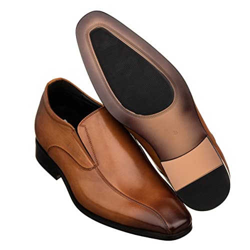 Image of TOTO Men's Invisible Height Increasing Elevator Shoes - Brown Leather Slip-on Formal Dress Loafers- 2.2 Inches Taller - Y6362 - Size 12 D(M) US