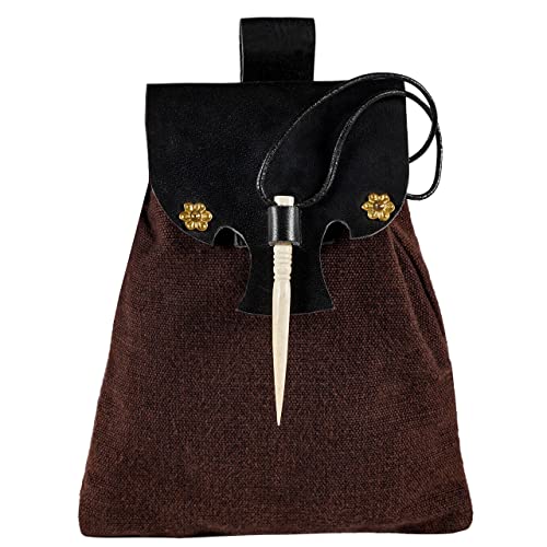 Mythrojan Petit sac banane médiéval en cuir véritable noir pour ceinture LARP