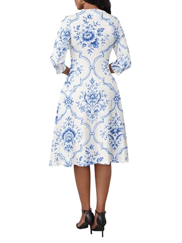 Image of PinkPatty Women's Casual 3 /4 Sleeve Midi Dresses Fit and Flare Church Work Dress with Pockets