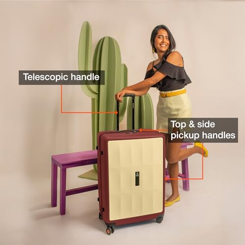 Image of Nasher Miles Zanzibar TSA Lock Hard-Sided Polycarbonate 8 Wheels Double Spinner Check-in Luggage Yellow Maroon 24 inch |65cm Trolley Bag| Suitcase,Medium