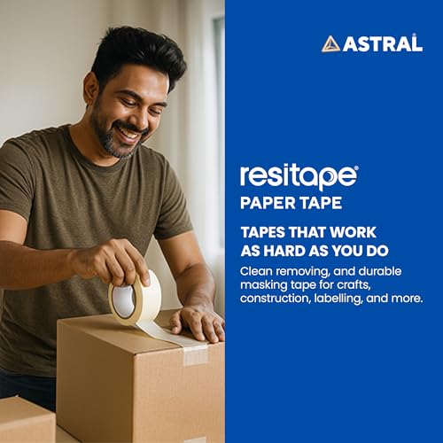Image of RESITAPE Astral MT (313) Paper Tape | 18 mm x 20 mtr | Pack of 8 | Eco-friendly | Easy-tear Masking Tape, Long Holding Time | Residue-free Removal | Multi-surface Use