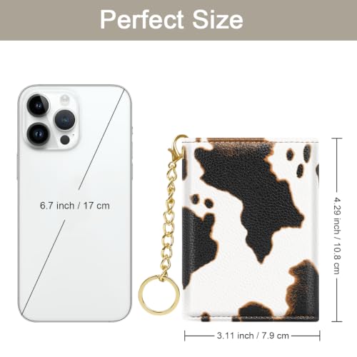 Image of Cow Print Small Wallet Women, RFID Blocking Trifold Wallet, Cute Credit Card Holder with Kaychain, Credit Card Wallets, Vegan Leather, 7 Card Slots, ID Window, Wallets for Women Ladies Girls