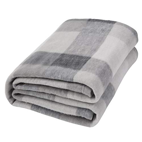 Dreamscene Grey Plaid Check Fleece Blanket Super Soft Warm Cozy Sofa Bed Buffalo Throw, Silver - 50