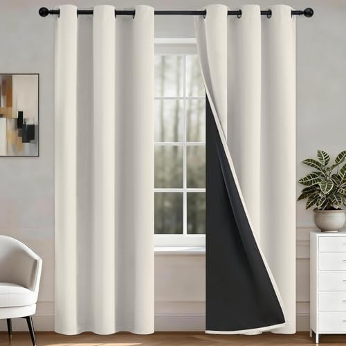 Image of COSVIYA 100% Cream Blackout Curtains for Living Room 84 Inches Length