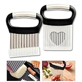 WWYSSZ 2 Piezas Soporte Corte Fruta y Verdura y Cortador de Ondas, Soporte para Rodajas de Cebolla, con Funda Protectora, Acero Inoxidable, para Cortar Carne,Verduras, Frutas,Cebolla, Patata,Tomate