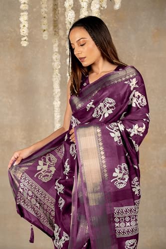 Image of MIRCHI FASHION Women Saree Cotton Blend Kalamkari Printed | Comfortable Office and Regular Daily Use Sari with Unstitched Blouse Piece