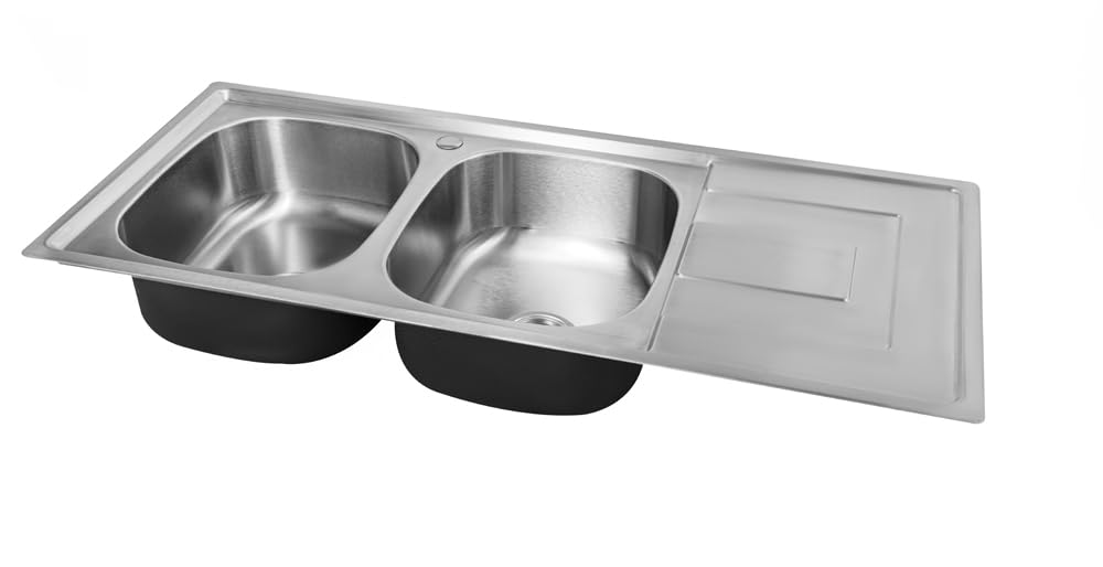 116 x 50 Fregadero de Cocina Empotrable, Acero Inoxidable 304 con Grosor 0,8 mm, Cuadrado 2 Cuencos (Estante Derecho)