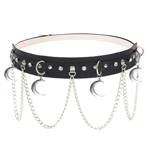 Gothic Belt Leather Emo Moon Waist Chain Belt Adjustable Fashion Body Jewelry Halloween Costumes for Women Gothic Emo Waist Chain Moon - Main Image