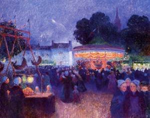 Peinture à l'huile Carnival at Night Ferdinand Puigaudeau : reproduction tableau 30 x 36 pouces