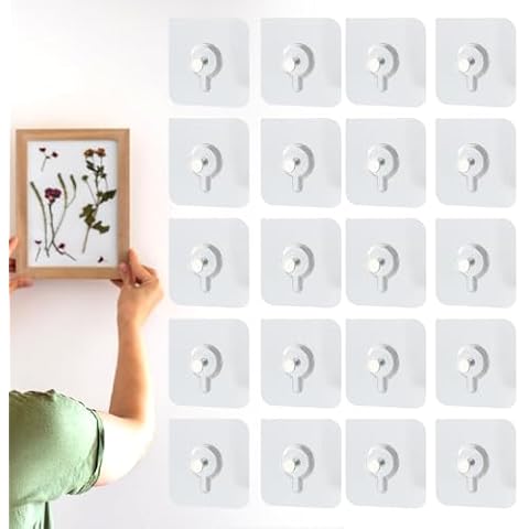 Kruggo No Drill Adhesive Hooks, Wall Mounted Hooks, Nail-Free Picture Hangers, Nail-Free Wall Hooks, Adhesive Wall Hooks, Adhesive Wall Hooks for Kitchen, Bathroom, Home (20PCS, 2.36" × 2.36") Cover