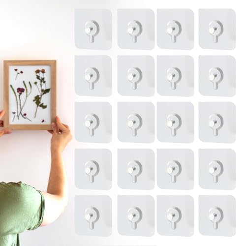 Image of Kruggo No Drill Adhesive Hooks, Wall Mounted Hooks, Nail-Free Picture Hangers, Nail-Free Wall Hooks, Adhesive Wall Hooks, Adhesive Wall Hooks for Kitchen, Bathroom, Home (20PCS, 2.36 inch x 2.36 inch)