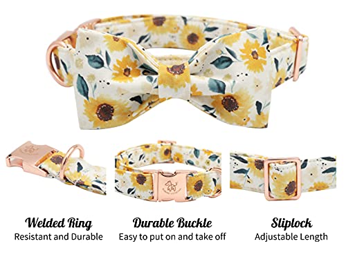 Image of Elegant little tail Sunflower Print Dog Collar, Girl Dog Collar with Bow Adjustable Soft Bow tie Dog Collars for X-Large Dogs