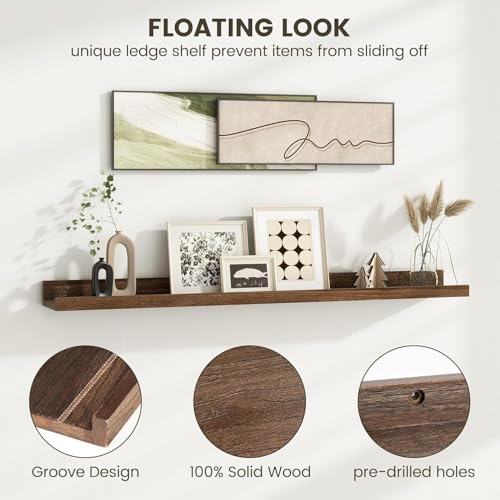Image of Wooden Wall Mounting Shelves for Decorative Wall Shelf for Books, Decor, and Display - Elegant Space-Saving Design (Walnut Finish, 39 INCH)
