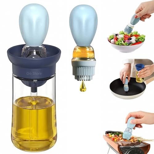 Image of GO STORE Glass Olive Oil Dispenser Bottle with Silicone Brush Droper Silicone Dropper Measuring Oil Dispenser Bottle for Kitchen Cooking Baking BBQ (180 Ml)