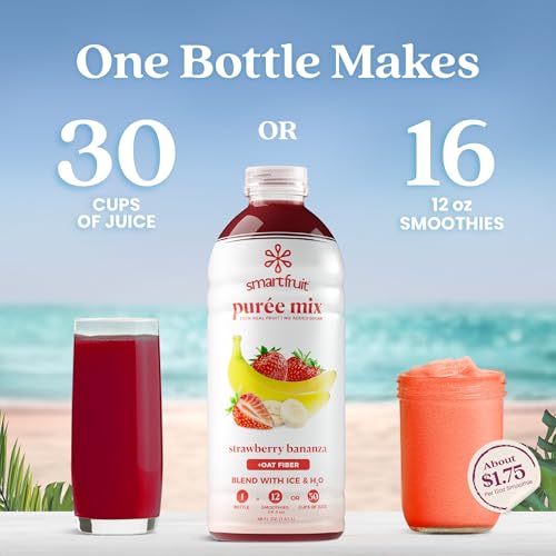 Image of Smartfruit Strawberry Bananza + Oat Fiber - 100% Real Fruit Puree with Strawberries & Banana - Great for Smoothies, Juice, Yogurt, Cocktails, Teas & More - High in Vitamin C - 48oz