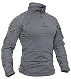 TACVASEN Combat Shirt for Men Long Sleeve Tactical Shirt Quarter Zip Pullover Military Army with Pockets Soft Paintball Airsoft Hiking Light Grey M