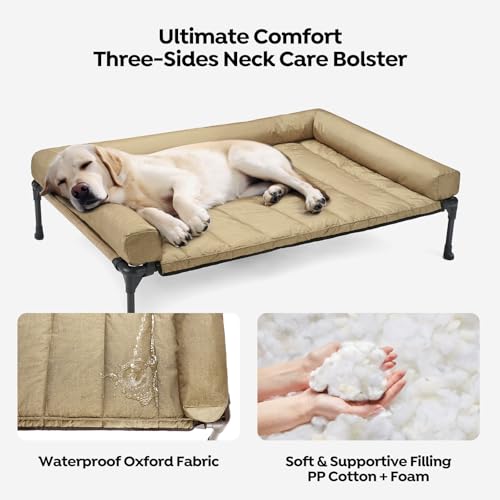 Veehoo Cooling Elevated Dog Bed Add Removable Waterproof Bolster Cushion Mat, Raised Pet Cot with Breathable Teslin Mesh, No-Slip Feet, Dog Couch Bed for Indoor Outdoor, 42x30inches, Beige, CWC2331B - Image 5