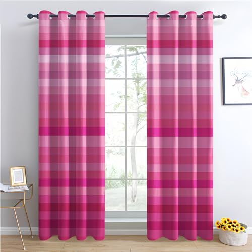 Hot Pink Curtains for Bedroom Living Room - Girls Striped Blackout Curtains 66x90 Inch (Width x Drop), Thermal Insulated Eyelet Curtains & Drapes, Decorative Patterned Window Treatments - Image 2