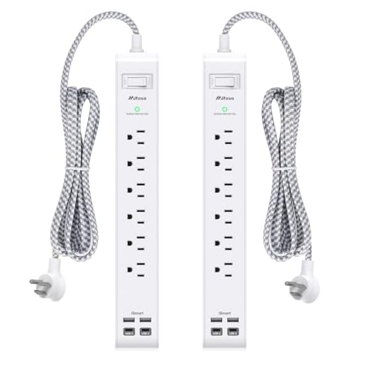 2 Pack Power Strip - 12FT Long Extension Cord, Surge Protector with 6 Outlets and 2 USB Charging Ports, Flat Plug Overload Protection, (1625W/13A/900J), Wall Mount for Home Office and Dorm, ETL Listed