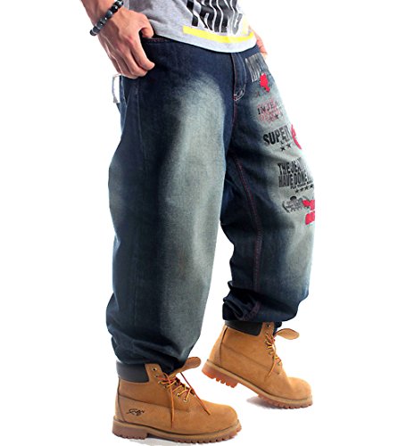 QBO Men's Cool Hip Hop Washed Baggy Jeans Loose Denim-38 Black
