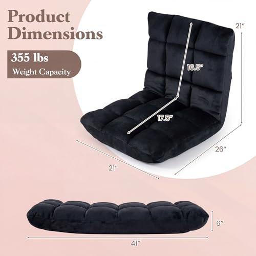 Image of Giantex Folding Floor Chair with Back Support, 14 Adjustable Position, Padded Sleeper Bed, Couch Recliner, Gaming Video Chairs for Adults, Meditation, Living Room (Black)