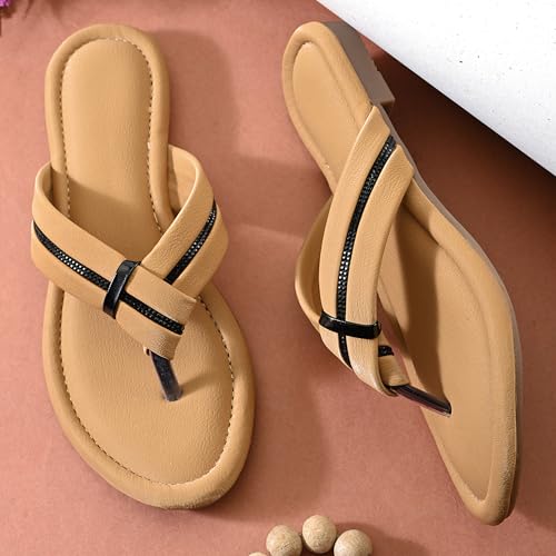 Image of Centrino Women's Flat Thong Sandals | Stylish Embellished Strappy Flip-Flops | Open-Toe Slip-On with Metallic Studs| Soft Cushioned Footbed for Comfort | Elegant & Durable Fashion Footwear (9313)