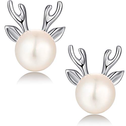 Deer Earrings Women Deer Earrings Christmas Deer Earrings Cute Deer Fawn Earrings,Pearl Deer Fawn Jewelry Earrings Freshwater Pearl Stud Earrings,Deer Earrings Stud Fashion Deer Fawn Jewelry Earrings