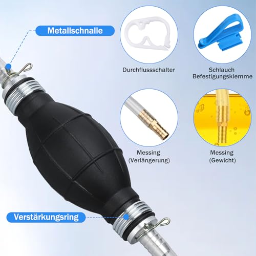Herbst Benzinpumpe, 8 mm Umfüllpumpe mit 2 m Schlauch Universal Tragbare Handpumpe Benzin Vakuumpumpe Notpumpe Hand Siphonpumpe für Auto/Boot/Kart/Motorrad zum Benzin Diesel Kraftstoffe Wasser