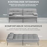 COMHOMA Schlafsofa mit Schlaffunktion – Futonbezug ausklappbar – Ecksofa – Gästesofa 3-Sitzer – mit Verstellbarer Rückenlehne aus grauem Stoff