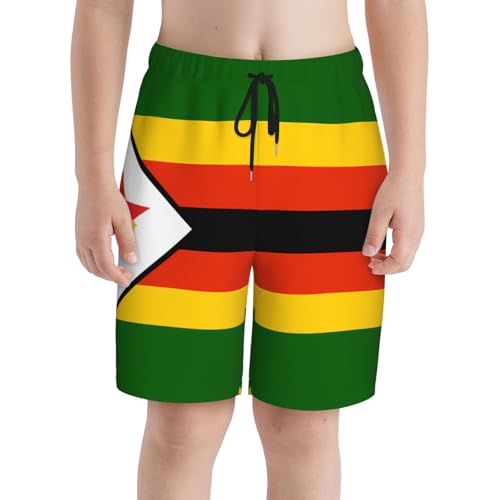 Flag of Zimbabwe Youth Beach Pants, Soft and Breathable, with Drawstring Waist, Suitable for Sports and Leisure.3