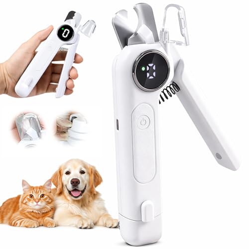 Qibivfo 2-in-1 Krallenschere für Hunde mit Licht & Schleifer LED Krallenschneider für Hunde & Katzen Krallenschleifer für Hunde 3 Modi Leise Auffangbehälter USB-C Nagelknipser Haustiere